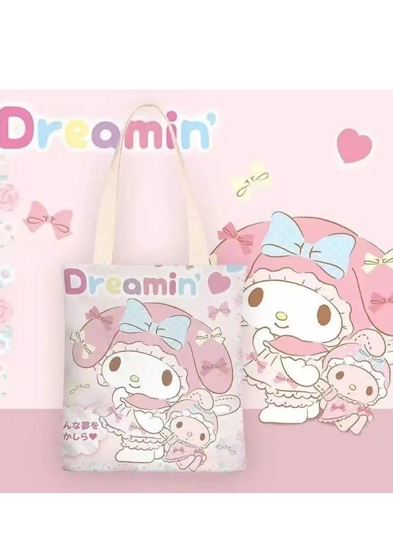 Cartoon Sanrio Kuromi pattern canvas tote bag