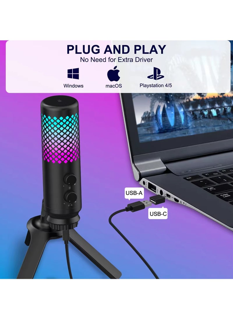 Microphone with a Type-C port for broadcast and podcasts for games for PC, PS4 and PS5 with RGB control