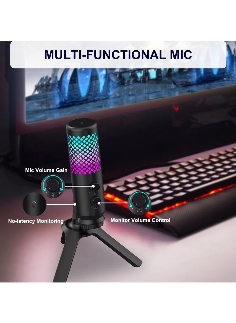 Microphone with a Type-C port for broadcast and podcasts for games for PC, PS4 and PS5 with RGB control