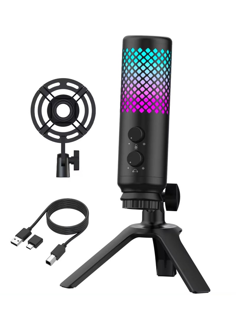 Microphone with a Type-C port for broadcast and podcasts for games for PC, PS4 and PS5 with RGB control