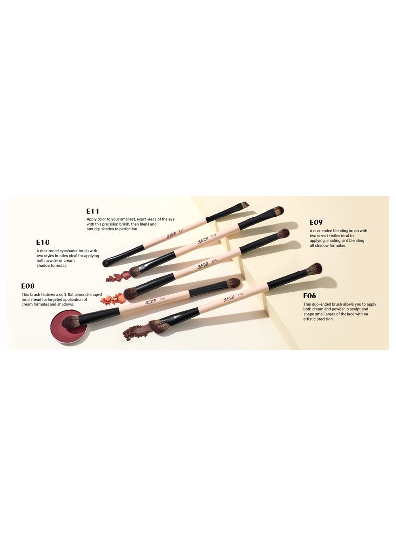 Jessup 10-in-5 Double Ended Makeup Brushes Set Eyeshadow Brush Contour Brush Blending Brush Eyeliner Brush Shader Brush, Vegan Fiber Precision Eye Brush Set Peach Dust T509