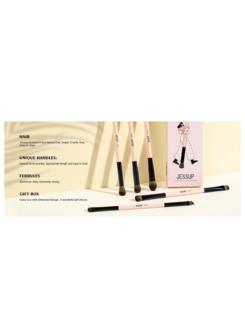 Jessup 10-in-5 Double Ended Makeup Brushes Set Eyeshadow Brush Contour Brush Blending Brush Eyeliner Brush Shader Brush, Vegan Fiber Precision Eye Brush Set Peach Dust T509