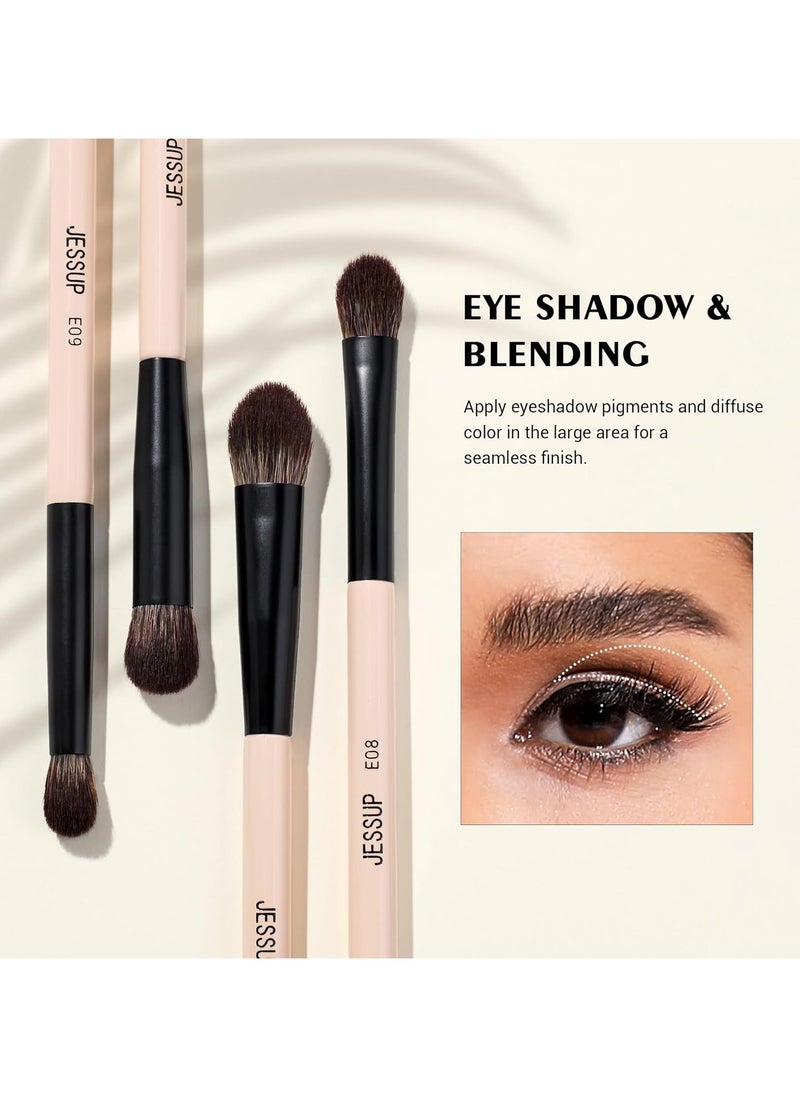 Jessup 10-in-5 Double Ended Makeup Brushes Set Eyeshadow Brush Contour Brush Blending Brush Eyeliner Brush Shader Brush, Vegan Fiber Precision Eye Brush Set Peach Dust T509