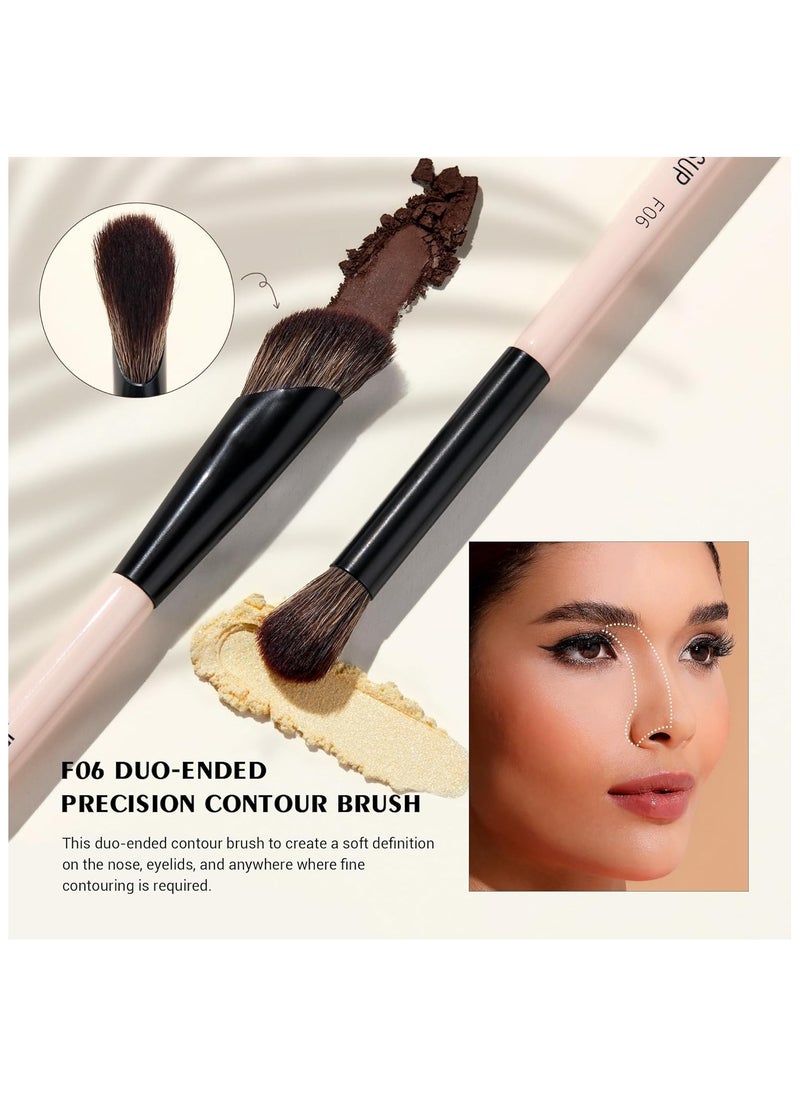 Jessup 10-in-5 Double Ended Makeup Brushes Set Eyeshadow Brush Contour Brush Blending Brush Eyeliner Brush Shader Brush, Vegan Fiber Precision Eye Brush Set Peach Dust T509