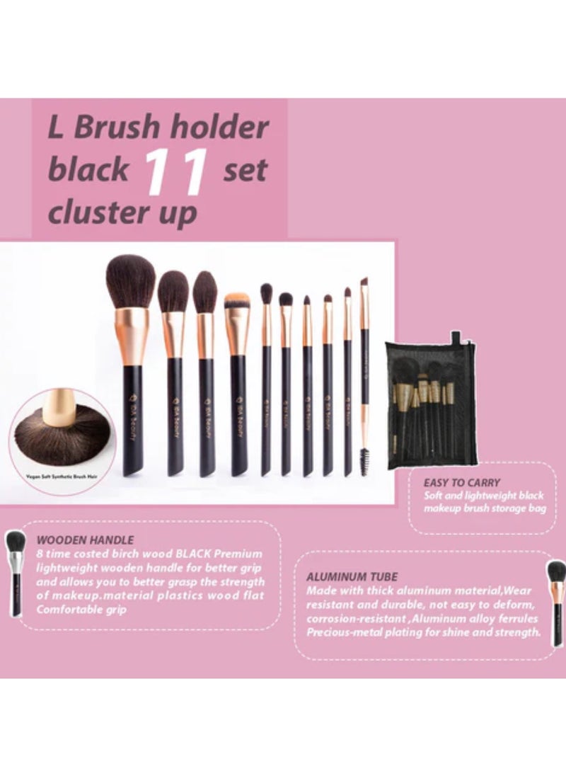 Professional 11-Piece Cluster L Makeup Brush Set | Vegan, Halal, Cruelty-Free | Seamless Blend & Airbrushed Finish