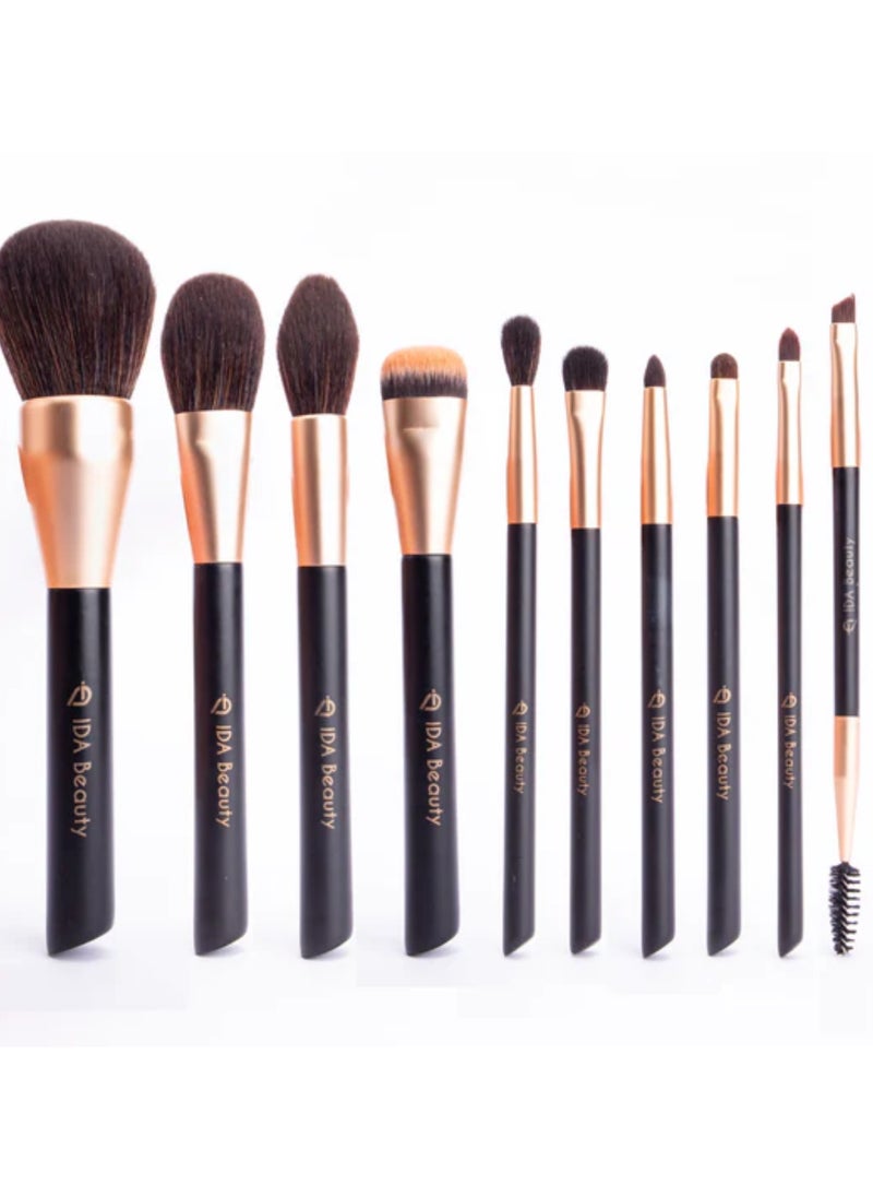 IDA Beauty Professional 11-Piece Cluster L Makeup Brush Set | Vegan, Halal, Cruelty-Free | Seamless Blend & Airbrushed Finish