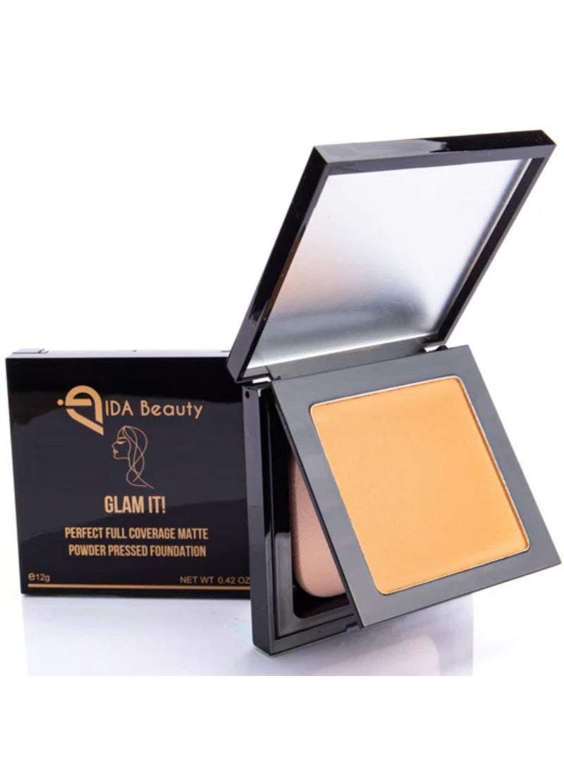 Glam It! Perfect Full Coverage Matte Powder Pressed Foundation | 2-in-1 Setting & Foundation | Matte Finish, Long-Lasting, Lightweight | Vegan, Halal, Cruelty-Free