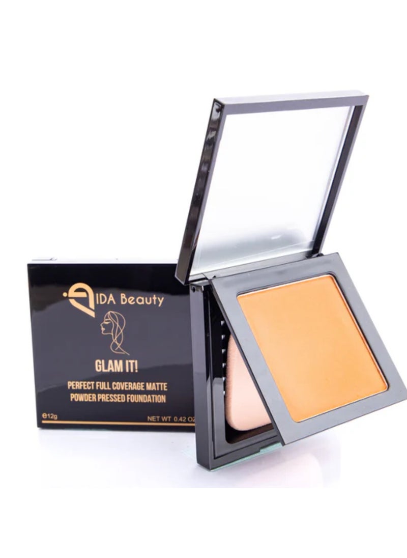 IDA Beauty Glam It! Perfect Full Coverage Matte Powder Pressed Foundation | 2-in-1 Setting & Foundation | Matte Finish, Long-Lasting, Lightweight | Vegan, Halal, Cruelty-Free