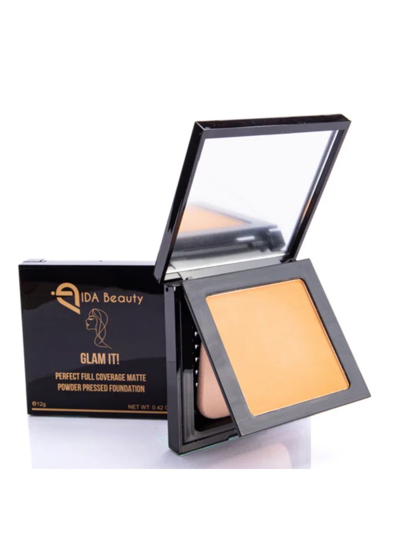 Glam It! Perfect Full Coverage Matte Powder Pressed Foundation | 2-in-1 Setting & Foundation | Matte Finish, Long-Lasting, Lightweight | Vegan, Halal, Cruelty-Free