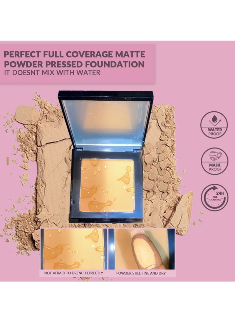 Glam It! Perfect Full Coverage Matte Powder Pressed Foundation | 2-in-1 Setting & Foundation | Matte Finish, Long-Lasting, Lightweight | Vegan, Halal, Cruelty-Free