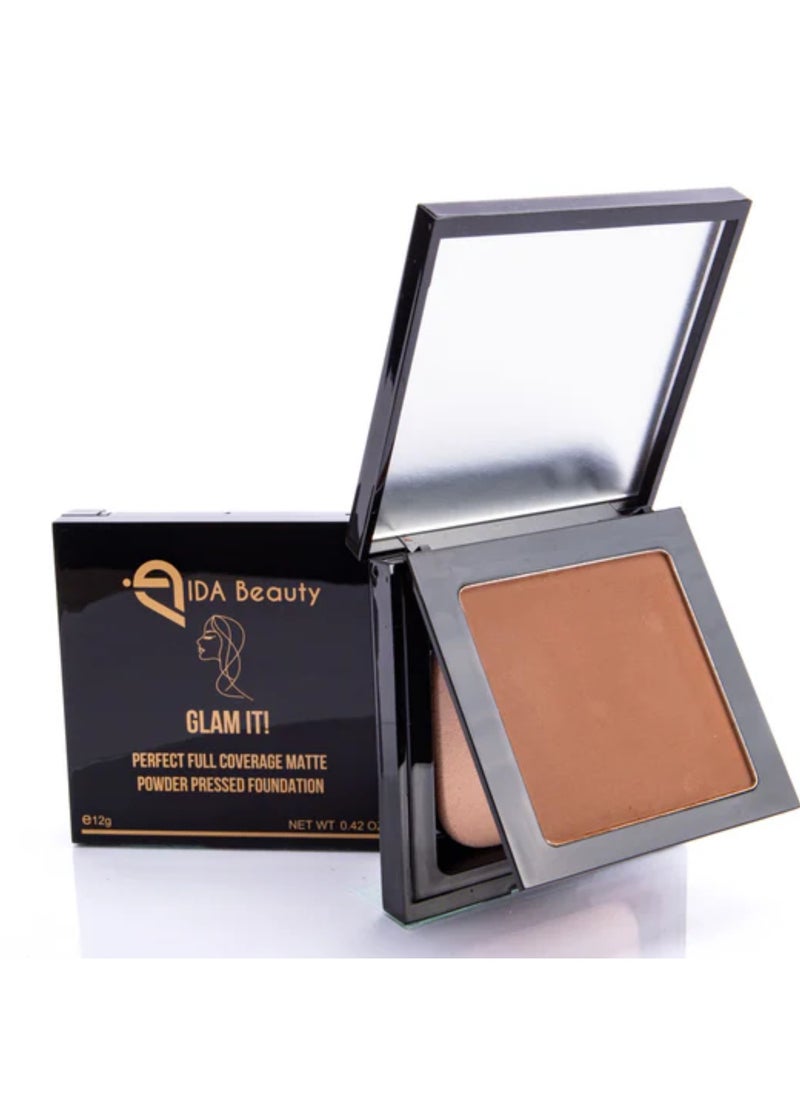 IDA Beauty Glam It! Perfect Full Coverage Matte Powder Pressed Foundation | 2-in-1 Setting & Foundation | Matte Finish, Long-Lasting, Lightweight | Vegan, Halal, Cruelty-Free