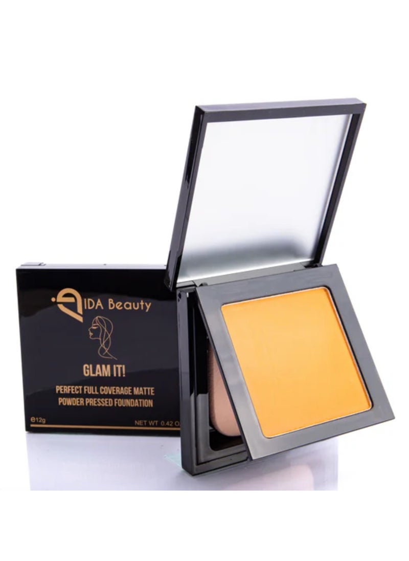 IDA Beauty Glam It! Perfect Full Coverage Matte Powder Pressed Foundation | 2-in-1 Setting & Foundation | Matte Finish, Long-Lasting, Lightweight | Vegan, Halal, Cruelty-Free