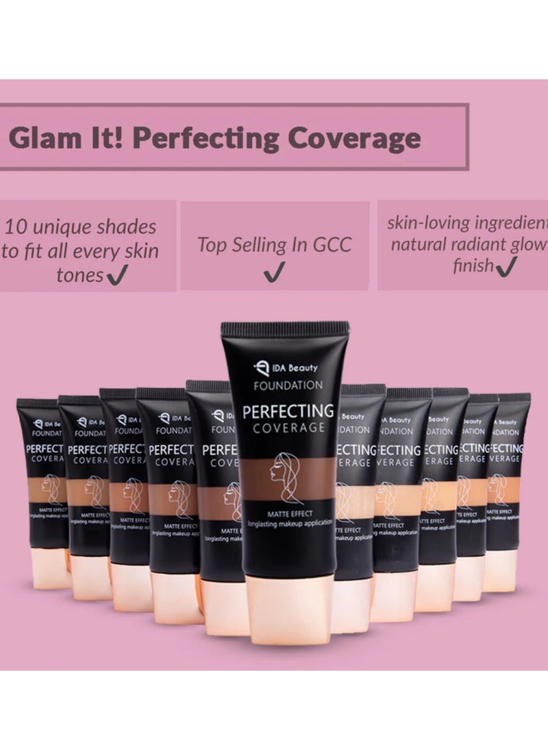 Glam It! Perfecting Coverage Foundation | Full Coverage, Matte Finish, Long-Lasting, Lightweight | Vegan, Halal, Cruelty-Free