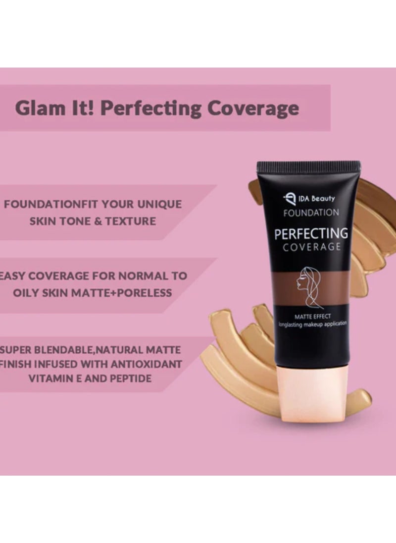 Glam It! Perfecting Coverage Foundation | Full Coverage, Matte Finish, Long-Lasting, Lightweight | Vegan, Halal, Cruelty-Free