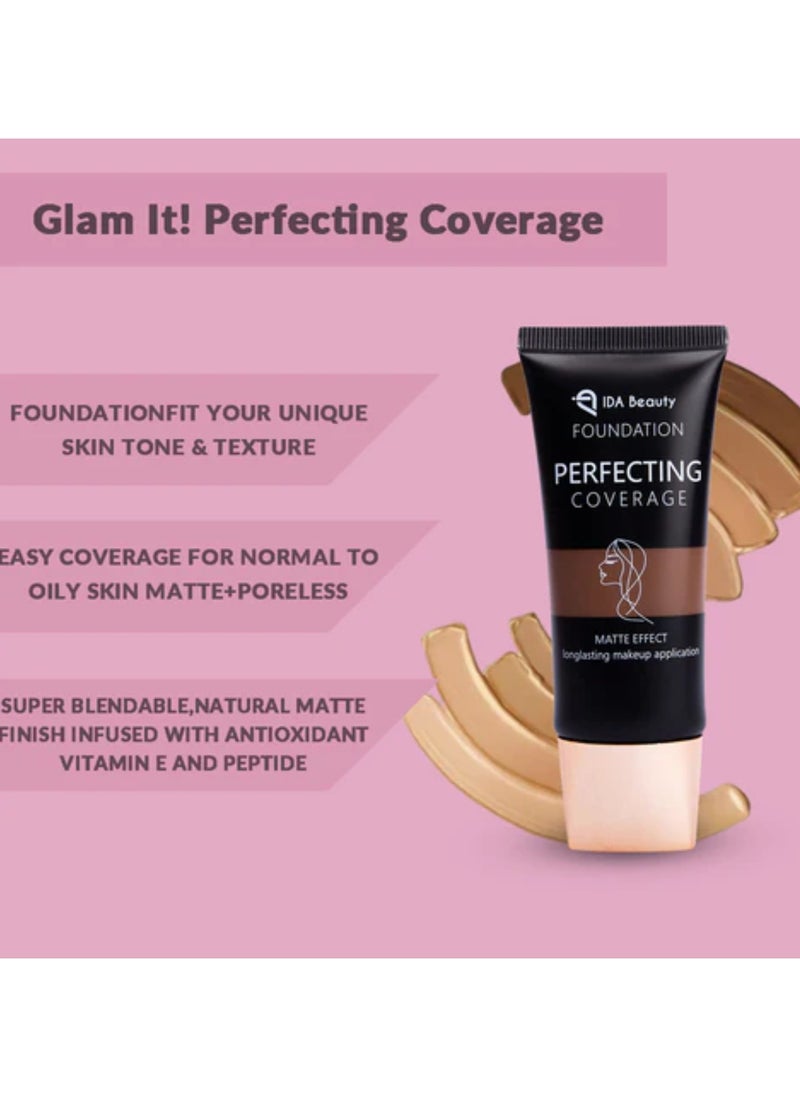 Glam It! Perfecting Coverage Foundation | Full Coverage, Matte Finish, Long-Lasting, Lightweight | Vegan, Halal, Cruelty-Free