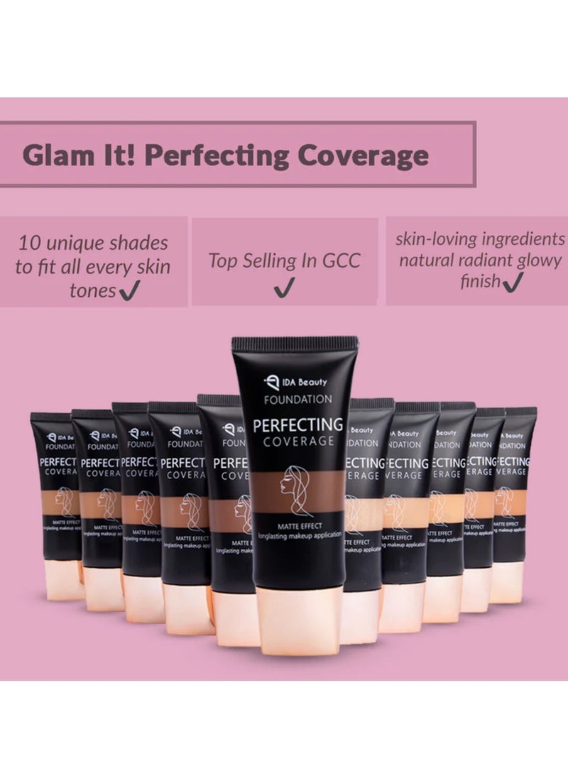 Glam It! Perfecting Coverage Foundation | Full Coverage, Matte Finish, Long-Lasting, Lightweight | Vegan, Halal, Cruelty-Free