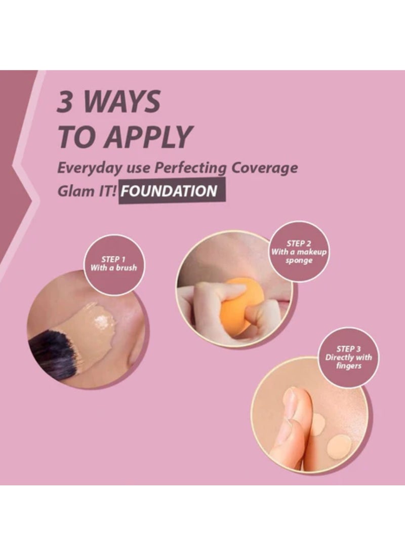 Glam It! Perfecting Coverage Foundation | Full Coverage, Matte Finish, Long-Lasting, Lightweight | Vegan, Halal, Cruelty-Free