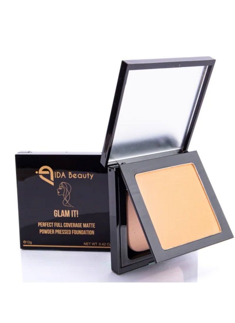 Glam It! Perfect Full Coverage Matte Powder Pressed Foundation | 2-in-1 Setting & Foundation | Matte Finish, Long-Lasting, Lightweight | Vegan, Halal, Cruelty-Free