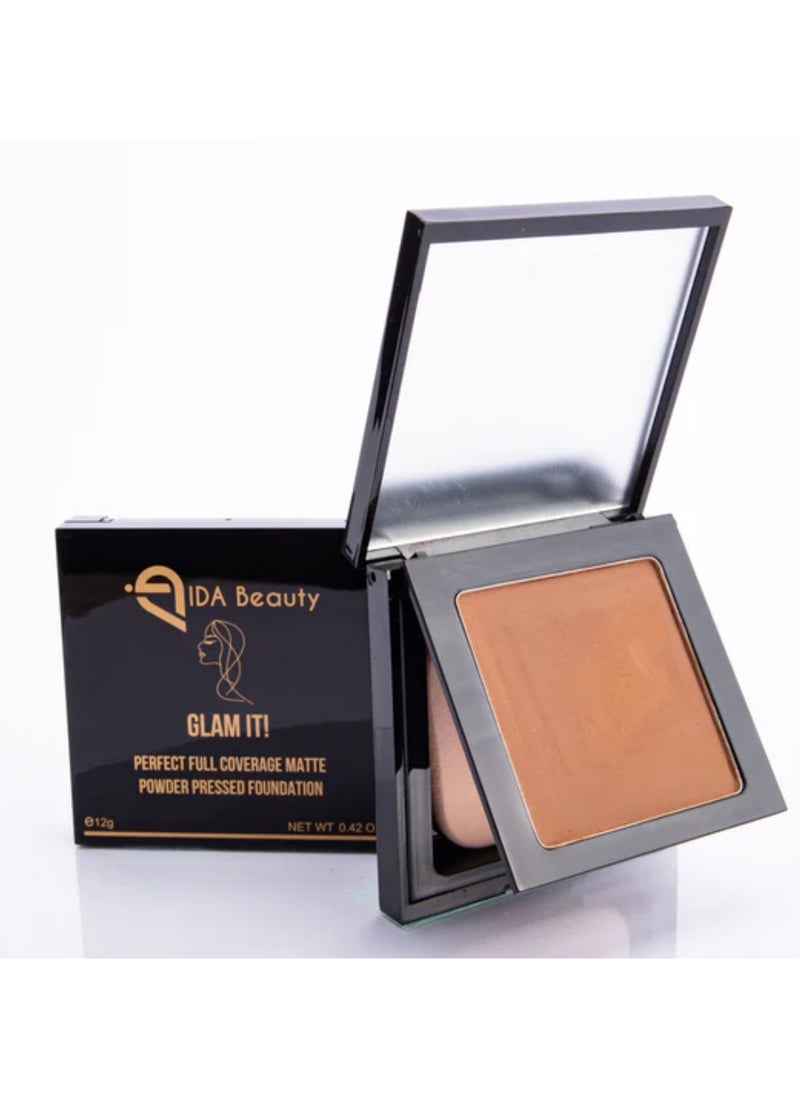 Glam It! Perfect Full Coverage Matte Powder Pressed Foundation | 2-in-1 Setting & Foundation | Matte Finish, Long-Lasting, Lightweight | Vegan, Halal, Cruelty-Free