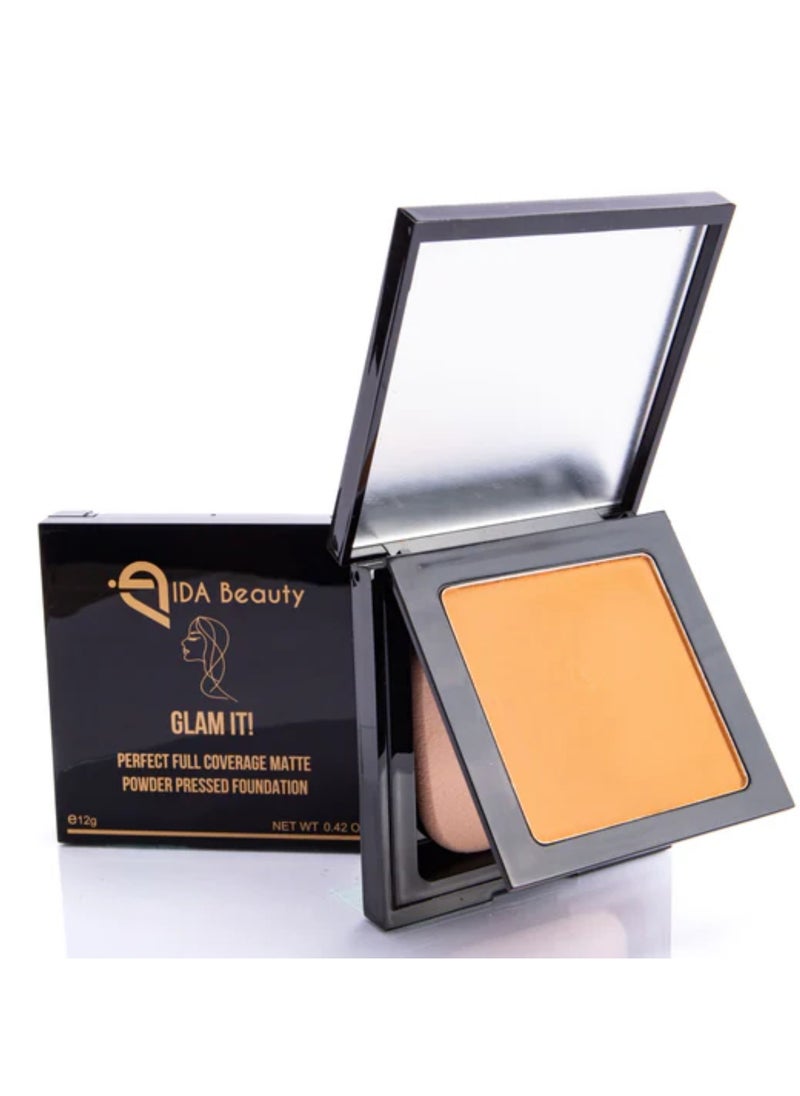 IDA Beauty Glam It! Perfect Full Coverage Matte Powder Pressed Foundation | 2-in-1 Setting & Foundation | Matte Finish, Long-Lasting, Lightweight | Vegan, Halal, Cruelty-Free