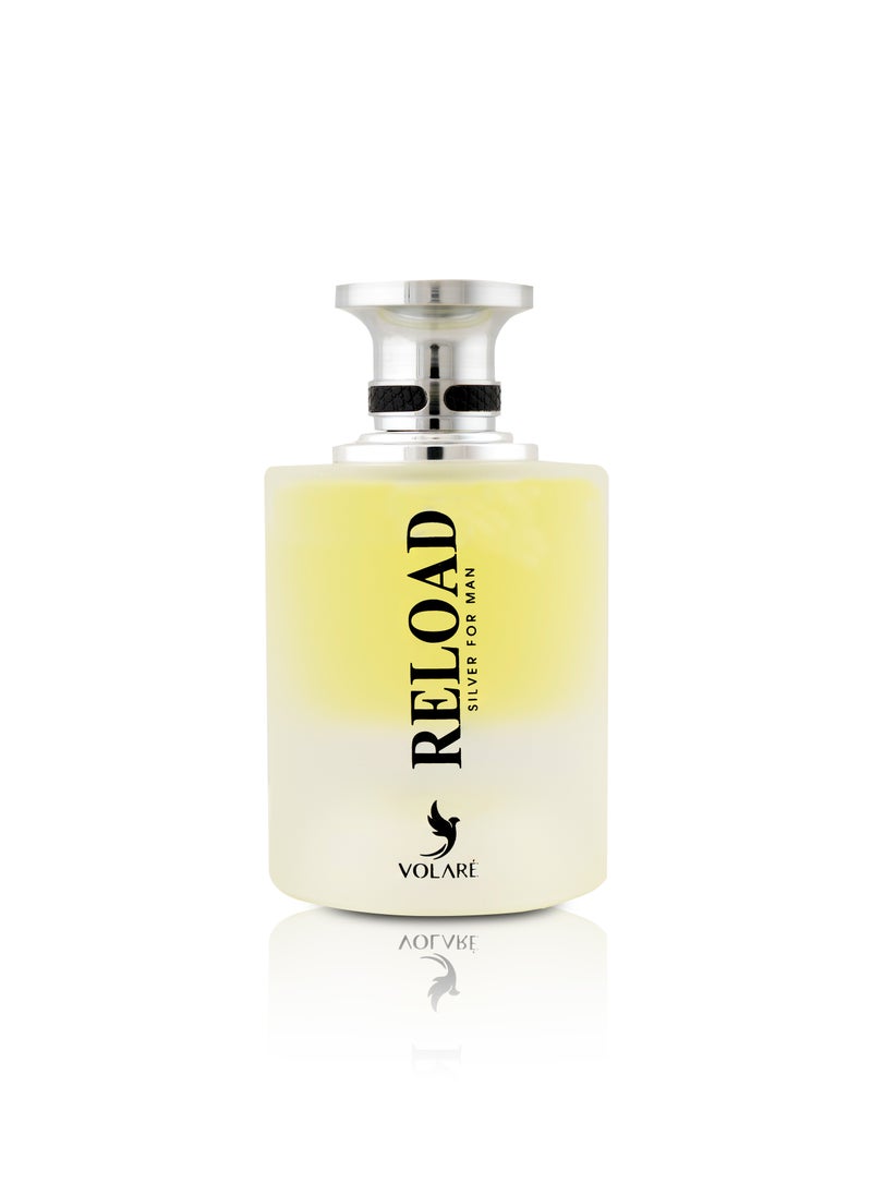 VOLARÉ Reload Silver Perfume for Men, 100ml - Invigorating Fresh and Woody Scent