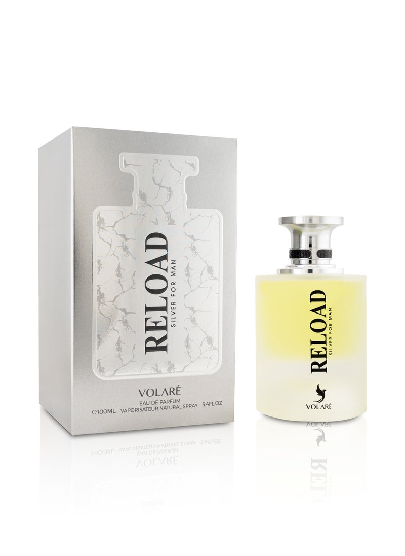 VOLARÉ Reload Silver Perfume for Men, 100ml - Invigorating Fresh and Woody Scent