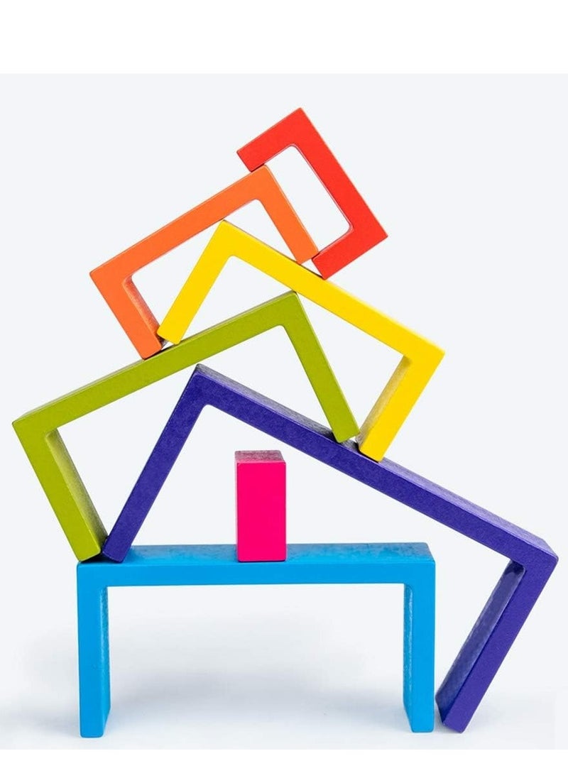 Wooden Rainbow Stackers Set Baby Kids Building Blocks Eductional Toys Funny Building Brick Stacking Toy Toddlers Early Learning Toys Multi-colored Nesting Puzzle Blocks for Infants Children