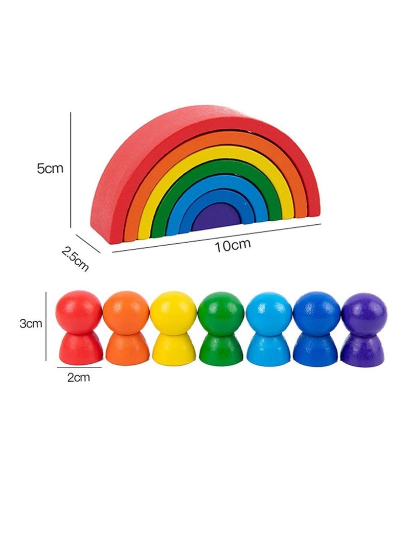 Wooden Rainbow Stackers Set Baby Kids Building Blocks Eductional Toys Funny Building Brick Stacking Toy Toddlers Early Learning Toys Multi-colored Nesting Puzzle Blocks for Infants Children