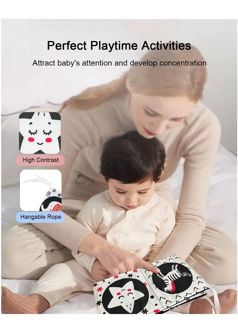 Black and White High Contrast Soft Book Baby Tummy Time Toys Washable Cloth Books Infants Early Learning Toys with Animals Patterns Can Be Bitten and Torn for Baby 0-12 Months
