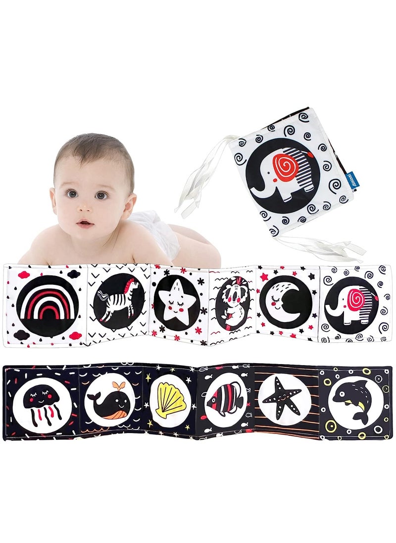 Black and White High Contrast Soft Book Baby Tummy Time Toys Washable Cloth Books Infants Early Learning Toys with Animals Patterns Can Be Bitten and Torn for Baby 0-12 Months