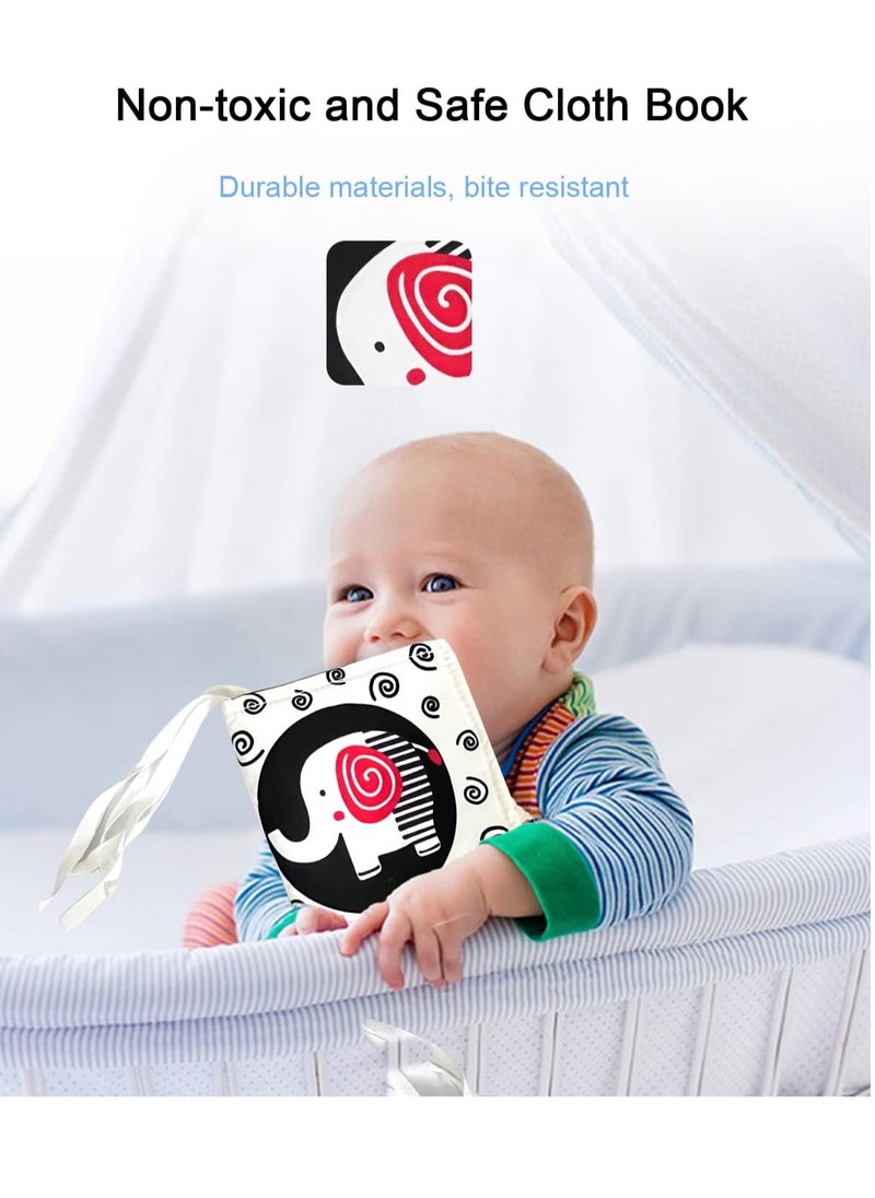 Black and White High Contrast Soft Book Baby Tummy Time Toys Washable Cloth Books Infants Early Learning Toys with Animals Patterns Can Be Bitten and Torn for Baby 0-12 Months