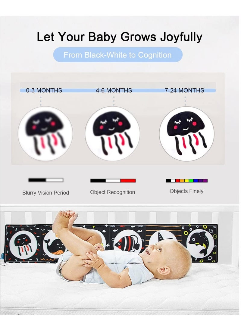 Black and White High Contrast Soft Book Baby Tummy Time Toys Washable Cloth Books Infants Early Learning Toys with Animals Patterns Can Be Bitten and Torn for Baby 0-12 Months