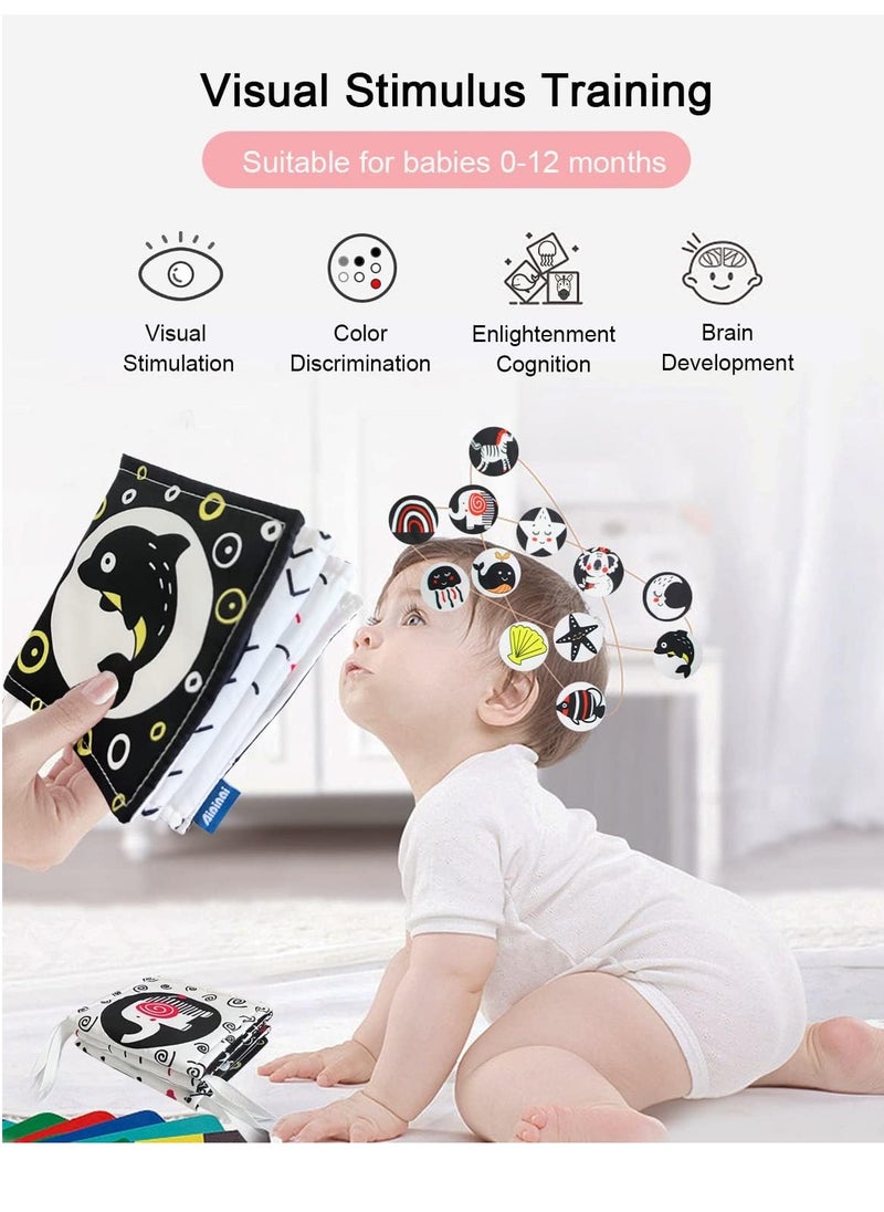 Black and White High Contrast Soft Book Baby Tummy Time Toys Washable Cloth Books Infants Early Learning Toys with Animals Patterns Can Be Bitten and Torn for Baby 0-12 Months