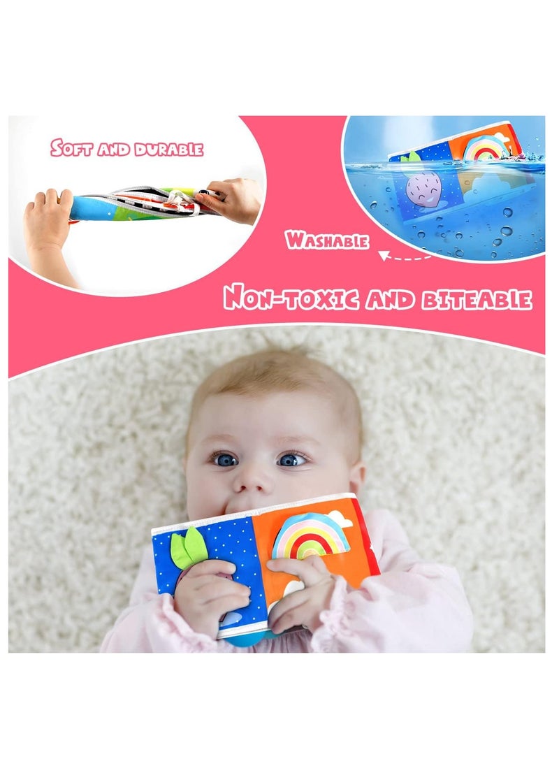 Foldable Soft Cloth Book Crib Toy Black and White High Contrast Baby Books Early Educational Montessori Sensory Toys for Babies Toddlers 0-12 Months