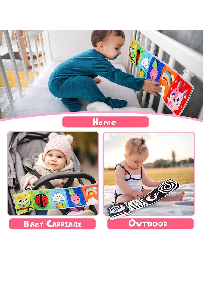 Foldable Soft Cloth Book Crib Toy Black and White High Contrast Baby Books Early Educational Montessori Sensory Toys for Babies Toddlers 0-12 Months