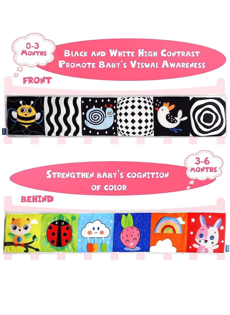 Foldable Soft Cloth Book Crib Toy Black and White High Contrast Baby Books Early Educational Montessori Sensory Toys for Babies Toddlers 0-12 Months