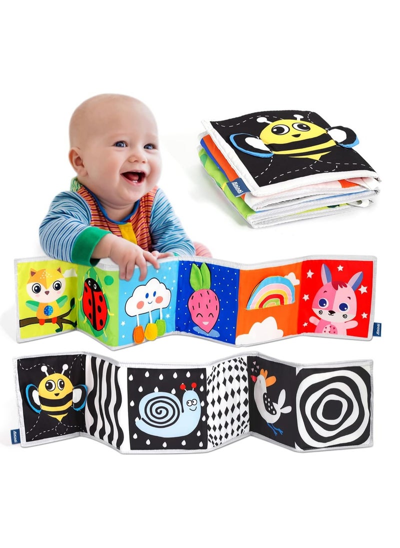 Foldable Soft Cloth Book Crib Toy Black and White High Contrast Baby Books Early Educational Montessori Sensory Toys for Babies Toddlers 0-12 Months
