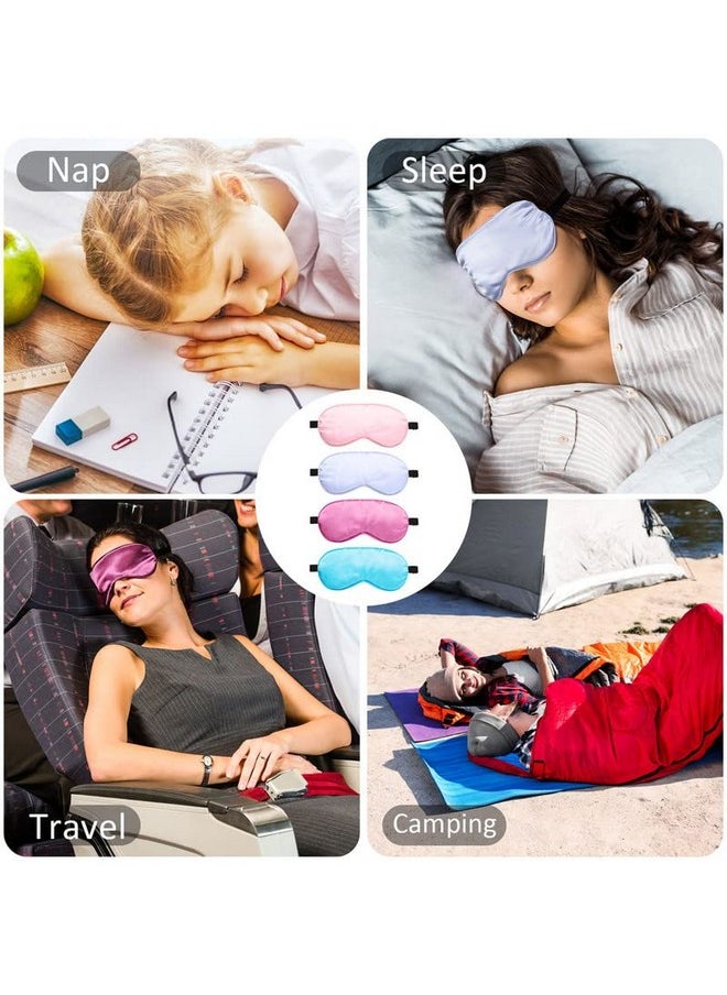 4 Silk Sleep Mask Smooth Soft Eye Mask Eye Mask with Adjustable Shoulder Strap Eye Mask Sleep Shading Travel Relaxation (Purple, Pink, Sky Blue, Taro Color)