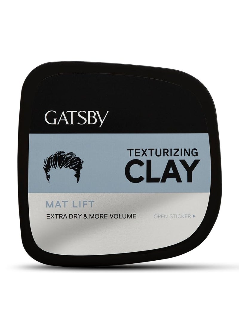Gatsby Texturizing Clay - Mat Lift For Super Strong Hold More Volume and Extra Dry Look Stylish Matte Finish Anytime Restylable Hair Styling Clay Wax Hair Wax For Men 75gm