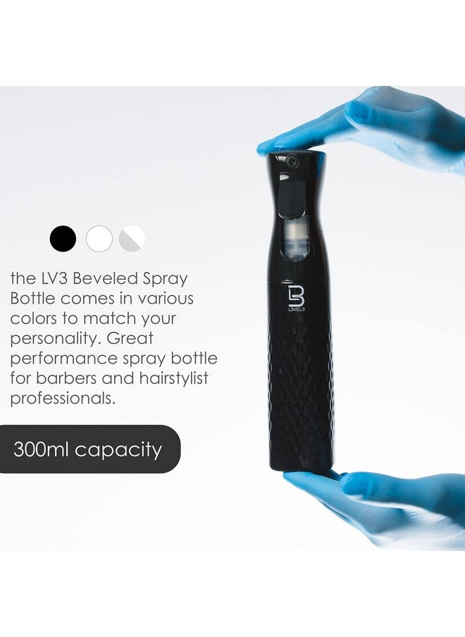 L3 Beveled Spray Bottle - Continuous Spray with a Fine Mist Pattern - Barber and Hair Stylist Supplies - Less Hand Fatigue Compared to Standard Bottles - Level Three Barber Spray - 300 ml (Black)