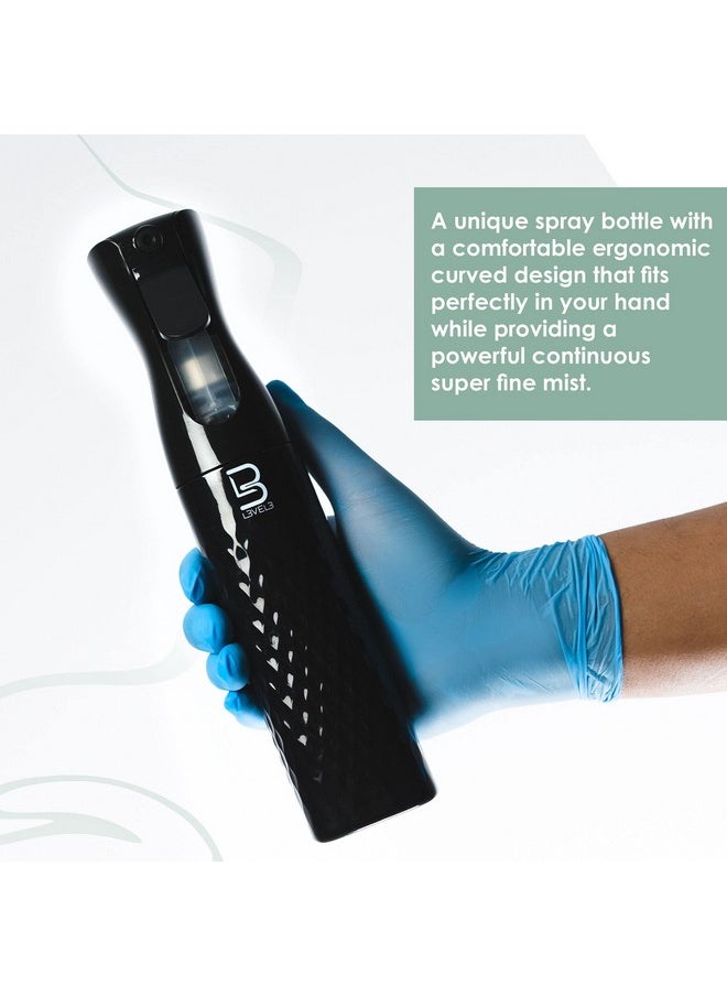 L3 Beveled Spray Bottle - Continuous Spray with a Fine Mist Pattern - Barber and Hair Stylist Supplies - Less Hand Fatigue Compared to Standard Bottles - Level Three Barber Spray - 300 ml (Black)