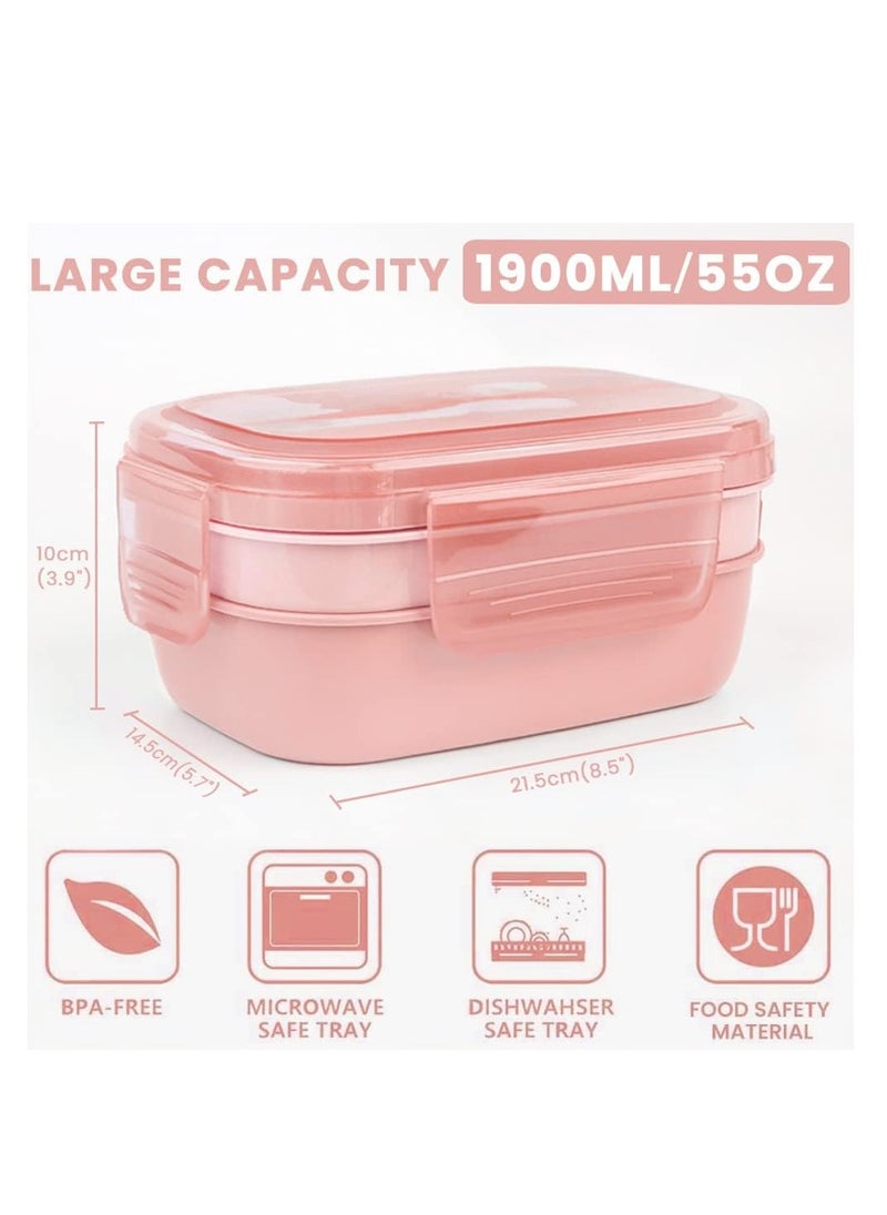 1900ML Lunch box Leak-proof lunch box with compartment Pink