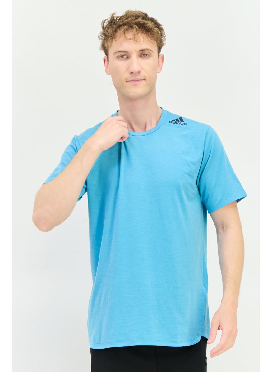 Men Sportswear Fit Short Sleeve Training T-Shirt, Sky Turquoise