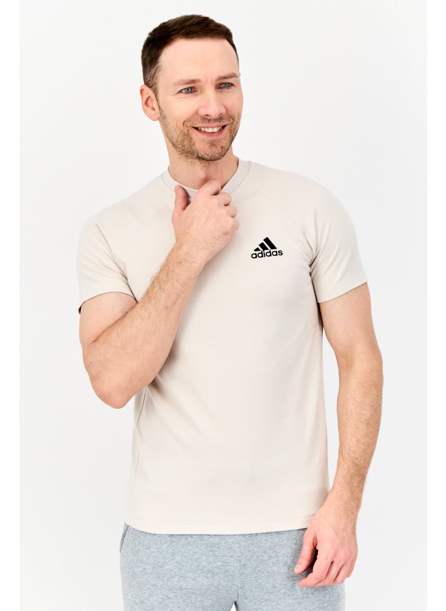 Men Sportswear Fit Short Sleeve Outdoor T-shirt, Light Beige