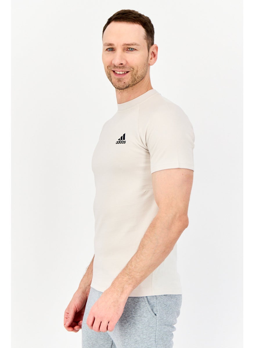 Men Sportswear Fit Short Sleeve Outdoor T-shirt, Light Beige