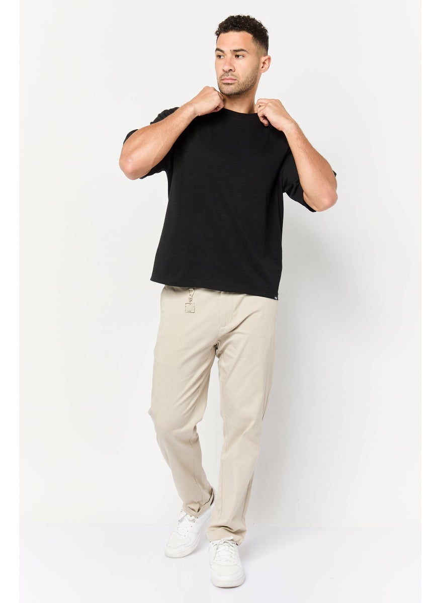 Men Crew Neck Short Sleeves Solid T-Shirt, Black