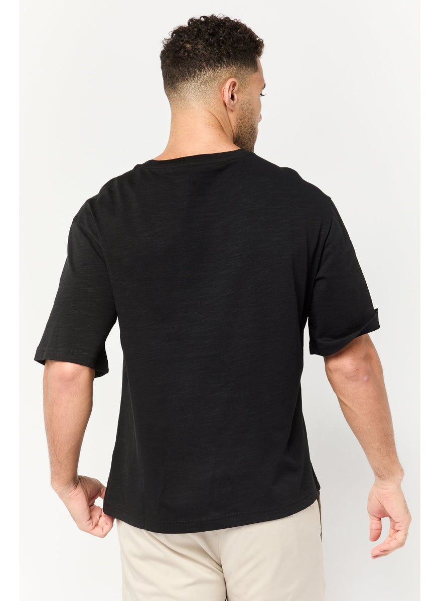 Men Crew Neck Short Sleeves Solid T-Shirt, Black