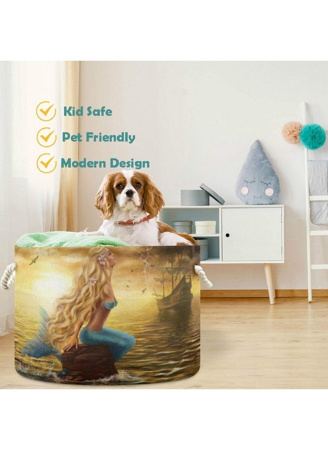 visesunny Pretty Mermaid with Golden Hair Laundry Baskets Fabric Storage Bin Storage Box Collapsible Storage Basket Toy Clothes Shelves Basket for Bathroom,Bedroom,Nursery,Closet,Office