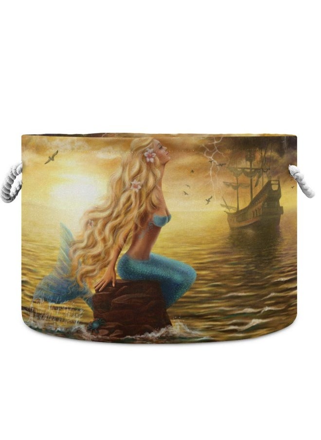visesunny Pretty Mermaid with Golden Hair Laundry Baskets Fabric Storage Bin Storage Box Collapsible Storage Basket Toy Clothes Shelves Basket for Bathroom,Bedroom,Nursery,Closet,Office