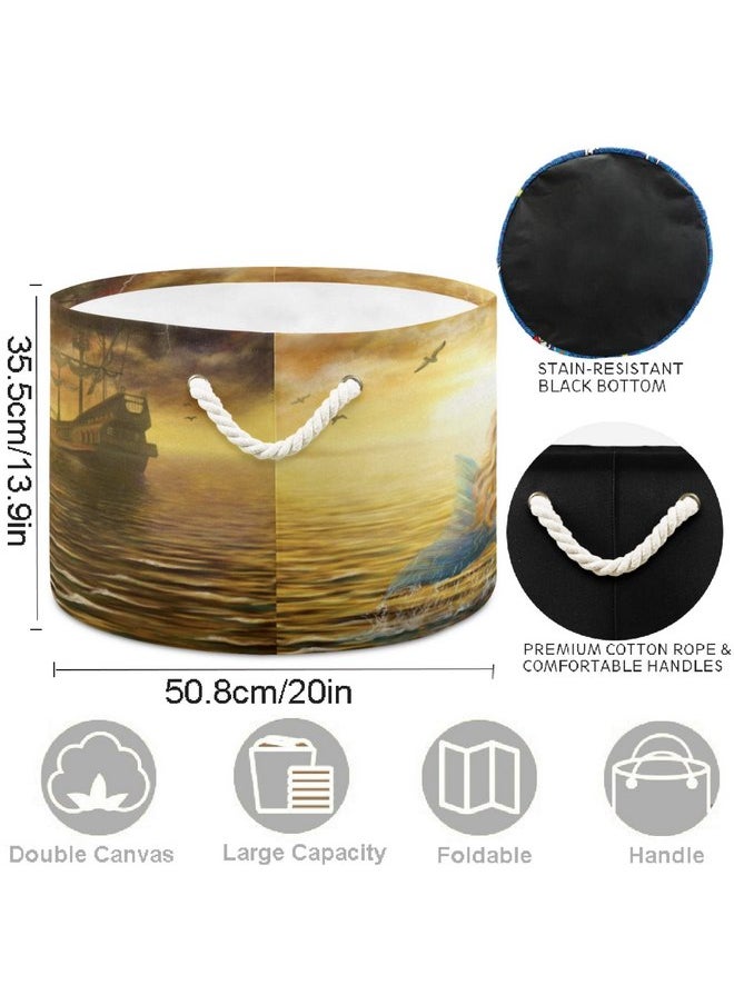 visesunny Pretty Mermaid with Golden Hair Laundry Baskets Fabric Storage Bin Storage Box Collapsible Storage Basket Toy Clothes Shelves Basket for Bathroom,Bedroom,Nursery,Closet,Office